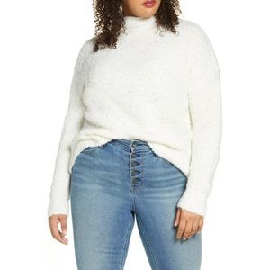 Fuzzy Funnel Neck Sweater Boucle Pullover NWT